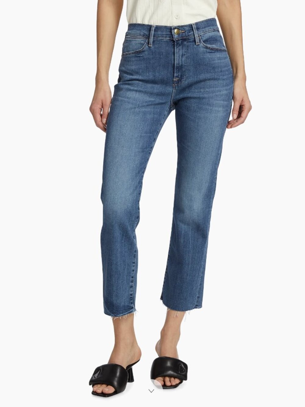 Frame Le High Straight Raw Hem Blue High Rise Ankle Jeans - Women's 28